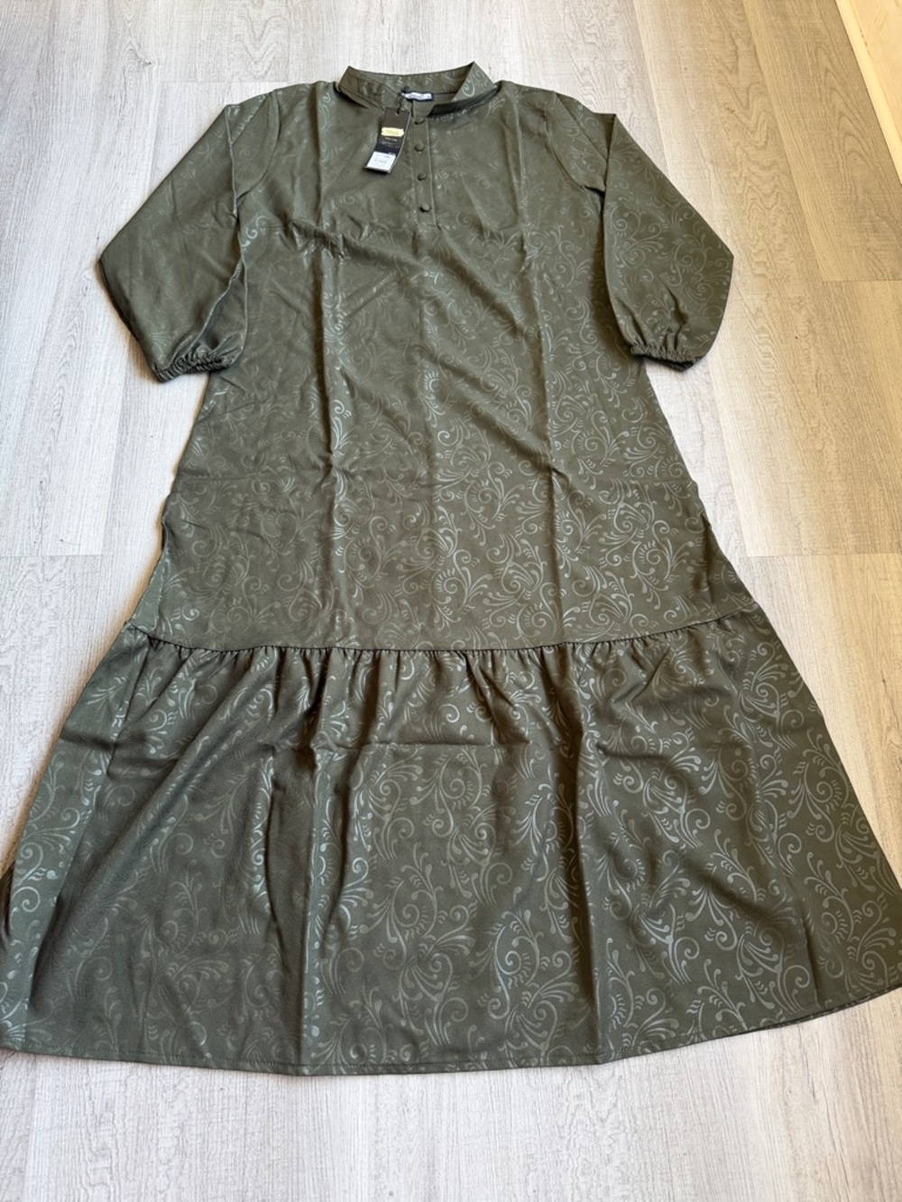 Vestido largo verde oliva Ilmek talla 42 NWT manga larga elegante modesto. # 1 E